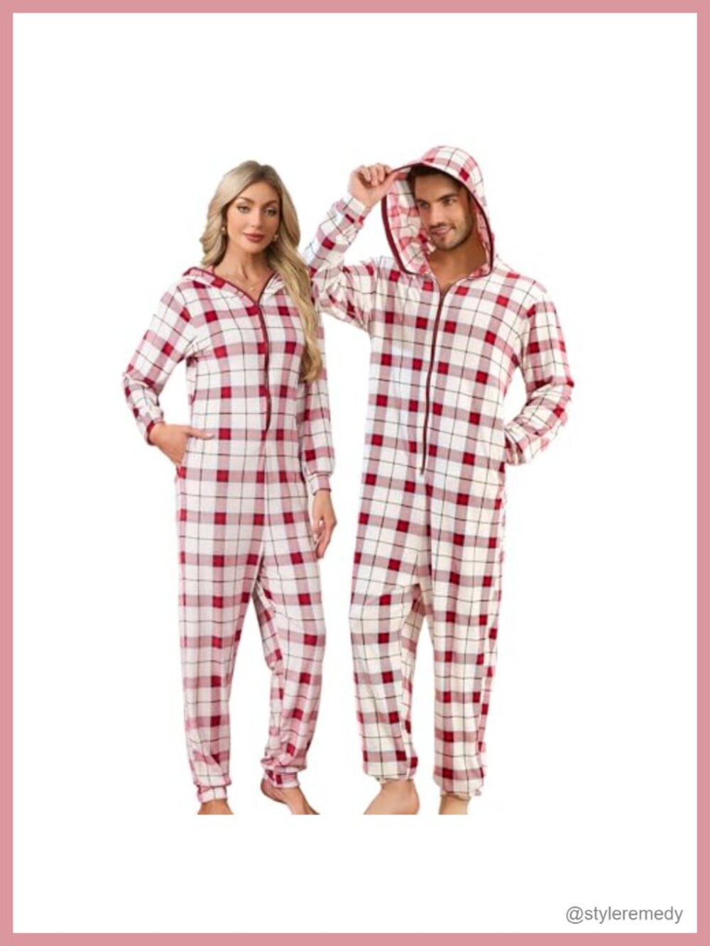 Ultra Soft Fleece Hooded Onesie Pajamas Plaid Zip Warm Jumpsuit